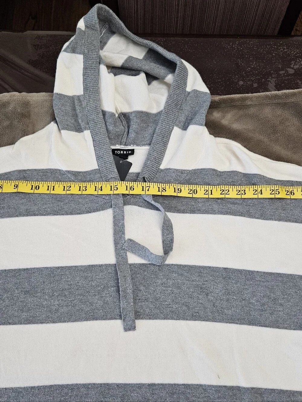 torrid Gray and White Striped Hooded Knit Pullover Size 4